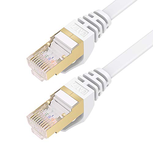 Cable Ethernet Cat7 de 20M, BUSOHE Cable de Red Plano RJ45 Gigabit LAN de Alta Velocidad, Cable de Conexión a Internet de 10Gbps y 600Mhz para Switch, Rúter, Módem, Panel de Conexión, PC (Blanco)