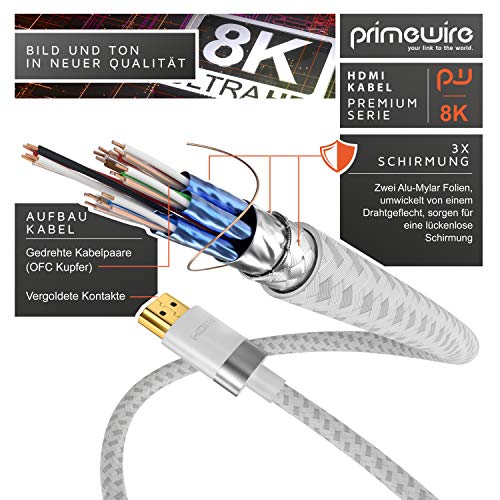 Cable HDMI (1 m, 8 K, 2.1 a 8 K, 60 Hz, 4 K a 120 Hz, DSC, HDTV, 7680 x 4320, UHD II, HDMI 2.1, 2.0a, 2.0b, 3D, HDMI, Ethernet, HDR, ARC, compatible con Blu Ray, PS4, PS5, Xbox Series X), color blanco
