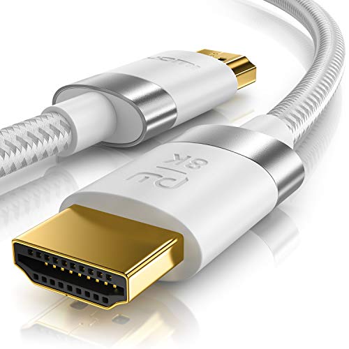 Cable HDMI (1 m, 8 K, 2.1 a 8 K, 60 Hz, 4 K a 120 Hz, DSC, HDTV, 7680 x 4320, UHD II, HDMI 2.1, 2.0a, 2.0b, 3D, HDMI, Ethernet, HDR, ARC, compatible con Blu Ray, PS4, PS5, Xbox Series X), color blanco