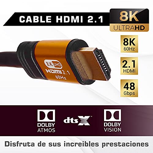 Cable HDMI 2.1 de 3 metros 8K Ultra Alta Velocidad 48Gbps | Admite 8K@60HZ, 4K@120HZ,4320p,Compatible con Fire TV,Soporte 3D,Función Ethernet,8K UHD, 3D, Playstation PS5 PS4 XBOX series X/S