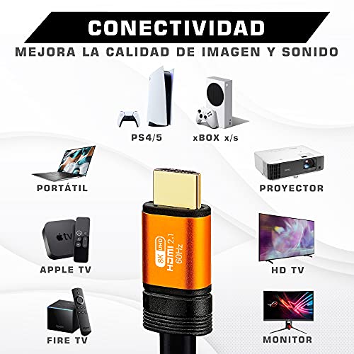 Cable HDMI 2.1 de 3 metros 8K Ultra Alta Velocidad 48Gbps | Admite 8K@60HZ, 4K@120HZ,4320p,Compatible con Fire TV,Soporte 3D,Función Ethernet,8K UHD, 3D, Playstation PS5 PS4 XBOX series X/S