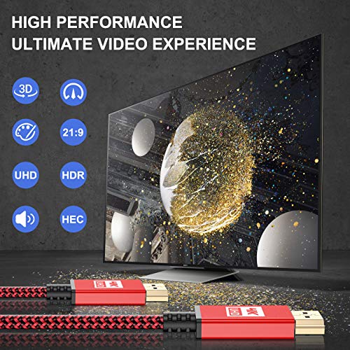 Cable HDMI 4K,Sweguard Cable HDMI de alta velocidad 2.0 Ultra 18Gbps 4K a 60Hz compatible con vídeo UHD 2160p, HD 1080p, 3D, Ethernet, HDCP 2.2 ARC, compatible Fire TV Xbox PS3 PS4 (3m, rojo)