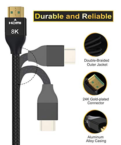 Cable HDMI 8K 2 Metros 2-Pack,48Gbps 7680P Cord HDMI 2.1 Ultra Alta Velocidad para Samsung QLED,Apple TV,Sony LG,Playstation,PS4,PS5,Nintendo Switch,Xbox One Series X,HDMI 2.0/4K 120Hz 144Hz m/MTS