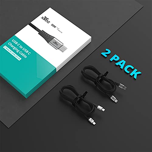 Cable USB C a USB C【2 Pack: 2M】,100W Cable Tipo C a Tipo C Carga Rápida Nylon Duradero Trenzado Compatible conpara Macbook, MacBook Air, iPad Pro 2020, Xiaomi Mi10, Samsung S21 S20, Huawei P40 (Negro)