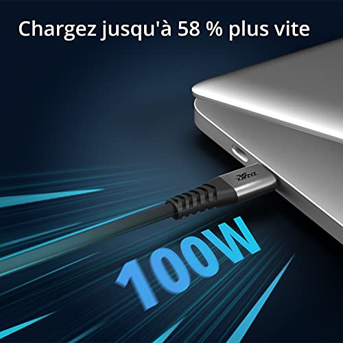Cable USB C a USB C【2 Pack: 2M】,100W Cable Tipo C a Tipo C Carga Rápida Nylon Duradero Trenzado Compatible conpara Macbook, MacBook Air, iPad Pro 2020, Xiaomi Mi10, Samsung S21 S20, Huawei P40 (Negro)