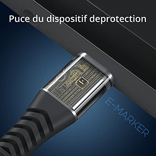 Cable USB C a USB C【2 Pack: 2M】,100W Cable Tipo C a Tipo C Carga Rápida Nylon Duradero Trenzado Compatible conpara Macbook, MacBook Air, iPad Pro 2020, Xiaomi Mi10, Samsung S21 S20, Huawei P40 (Negro)