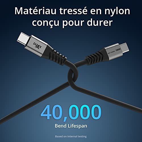 Cable USB C a USB C【2 Pack: 2M】,100W Cable Tipo C a Tipo C Carga Rápida Nylon Duradero Trenzado Compatible conpara Macbook, MacBook Air, iPad Pro 2020, Xiaomi Mi10, Samsung S21 S20, Huawei P40 (Negro)