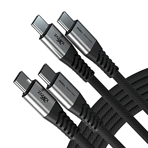 Cable USB C a USB C【2 Pack: 2M】,100W Cable Tipo C a Tipo C Carga Rápida Nylon Duradero Trenzado Compatible conpara Macbook, MacBook Air, iPad Pro 2020, Xiaomi Mi10, Samsung S21 S20, Huawei P40 (Negro)