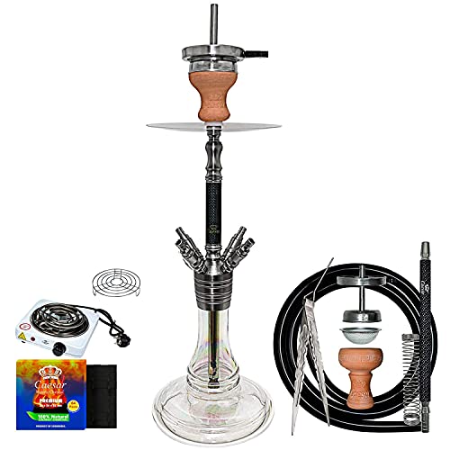 Caesar Carbon Stainless Steel Color B - Juego de 4 shisha (69 cm, carbón de 2,5 cm), color verde mate y transparente