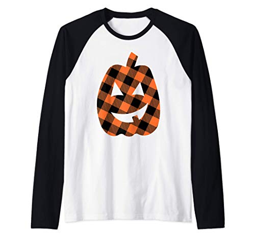 Calabaza Grande de Buffalo Plaid naranja disfraz halloween Camiseta Manga Raglan