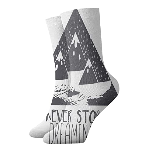 Calcetines medianos ligeros y transpirables, Grungy Vintage Motivacional Snowy Mountain Tops ilustración con efectos de Blizzard, calcetines deportivos novedosos para hombres y mujeres, 30 cm