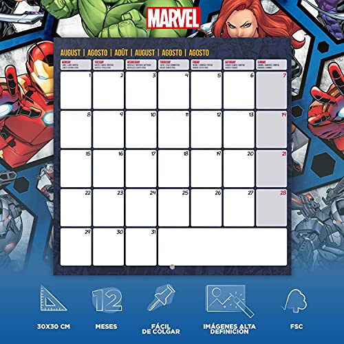 Calendario Los Vengadores 2022 incluye póster de regalo - Calendario Marvel - Calendario 2022 pared │ Calendario anual 2022 pared - Calendario mensual - Producto con licencia oficial