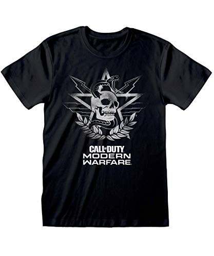 Call of Duty Modern Warfare - Skull Motif - Camiseta negra para hombre de manga corta con impresión frontal - Producto oficial de camiseta Negro L