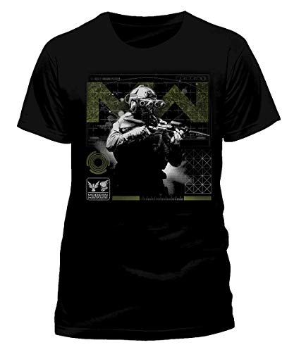 Call of Duty Modern Warfare - Soldier Pose Green - Camiseta negra para hombre de manga corta con impresión frontal - Producto oficial de camiseta Negro XL