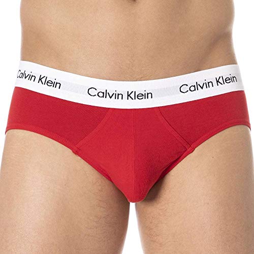 Calvin Klein 3 Pack Briefs-Cotton Stretch Slips, Multicolor (I03 White/Red Ginger/Pyro Blue), M (Pack de 3) para Hombre