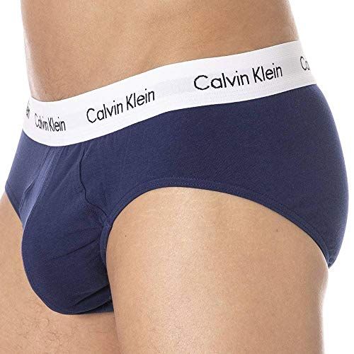 Calvin Klein 3 Pack Briefs-Cotton Stretch Slips, Multicolor (I03 White/Red Ginger/Pyro Blue), M (Pack de 3) para Hombre