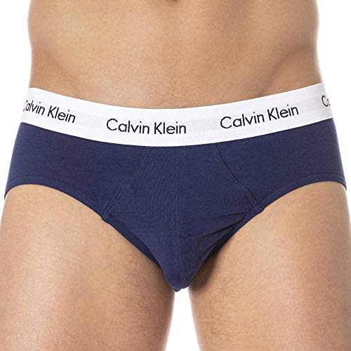 Calvin Klein 3 Pack Briefs-Cotton Stretch Slips, Multicolor (I03 White/Red Ginger/Pyro Blue), M (Pack de 3) para Hombre