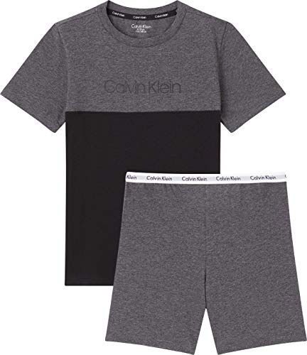 Calvin Klein Knit PJ Set (SS+Short) Juego de Pijama, Grey Heather, 8-10 Jahre para Niños