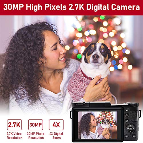 Camara Fotos Full HD 2.7K 30 MP Camara de Fotos con Pantalla Abatible Camara Fotos Compacta Recargable con Tarjeta SD y 2 Baterías