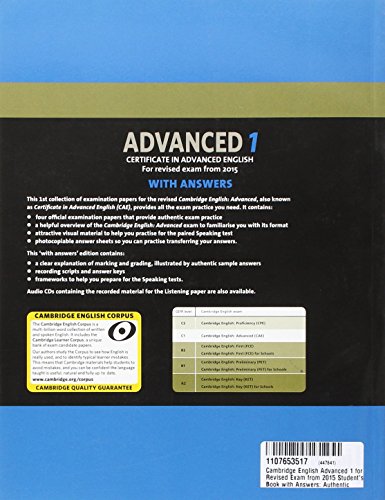 Cambridge English Advanced 1 for Revised Exam from 2015 Student's Book with Answers: Authentic Examination Papers from Cambridge English Language Assessment: Vol. 1 (CAE Practice Tests)