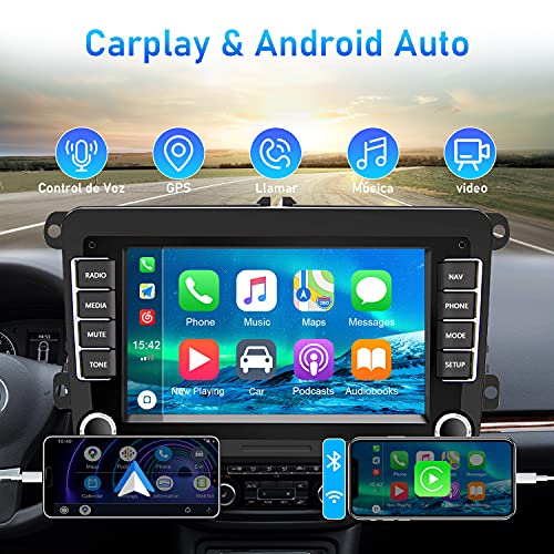 CAMECHO Android 2 DIN Autoradio Bluetooth Coche para VW GPS con Carplay/Android Auto WiFi FM/RDS 7 Pulgadas Pantalla Táctil para Touran Tiguan Seat Golf Altea + Micrófono Externo + Cámara Trasera