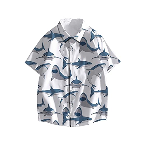 Camisa de dibujos animados de tiburón de los hombres de impresión 3D verano hawaiano playa camisa casual suelta manga corta estilo punk Streetwear