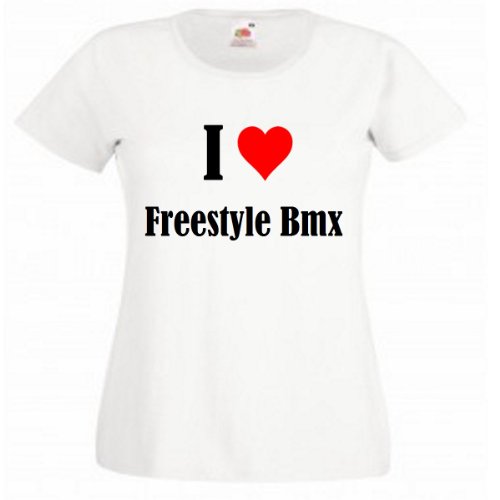 Camiseta con texto "I Love Freestyle BMX para mujer, hombre y niños en los colores negro, blanco y rosa Blanco XXX-Large