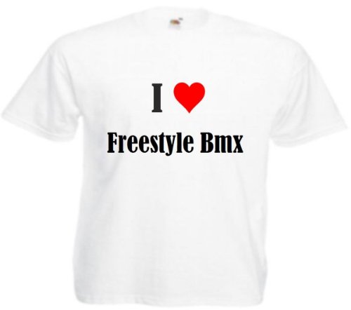 Camiseta con texto "I Love Freestyle BMX para mujer, hombre y niños en los colores negro, blanco y rosa Blanco XXX-Large