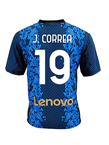 Camiseta del Inter Joaquìn Correa 19 Home 2021 2022, réplica oficial (Talla 2, 4, 6, 8, 10, 12 años, niño, niño) (Talla S, M, L, XL, XXL, Adulto) azul, negro, dorado, 100% poliéster