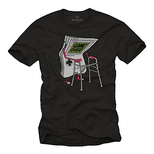 Camiseta Divertida Hombre - Game Over - Reglos Frikis - Vintage Controller T-Shirt Gamer Negro XXXXL