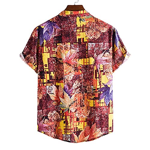 Camiseta Hombre Verano Holgado Estilo Hawaiano Hombre Manga Corta Casual Vacaciones Playa Shirt Clásico Retro Estampado Secado Rápido Shirt C-03 M
