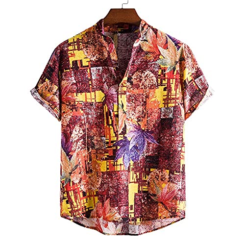 Camiseta Hombre Verano Holgado Estilo Hawaiano Hombre Manga Corta Casual Vacaciones Playa Shirt Clásico Retro Estampado Secado Rápido Shirt C-03 M