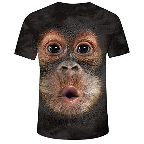 Camisetas Hombre Originales 3D SHOBDW 2019 Cuello Redondo Tallas Grandes Verano Camisetas Hombre Manga Corta Estampado de Orangután Blusa Tops S-3XL(Café,S)