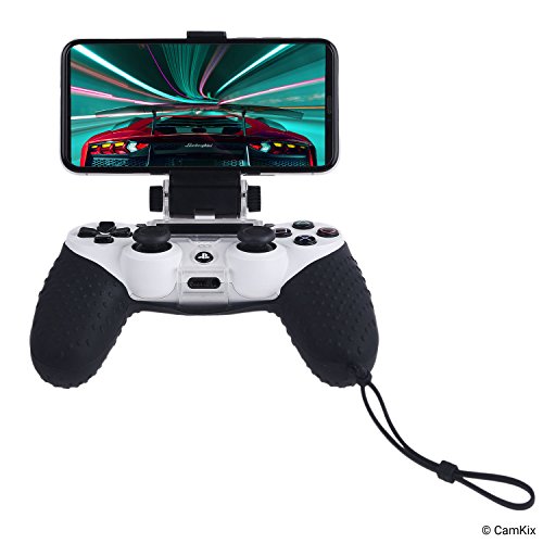 CAMKIX Soporte para teléfono y Funda de silicón para Control PS4 - Ideal para Juegos remotos PS4/ Juegos móviles - Ángulo de visión Ajustable, Ajuste, máxima Comodidad y Agarre