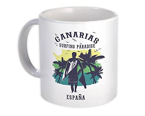 Canarias Spain : Taza de Regalo : Surfing Paradise Beach Tropical Vacation - Blanco