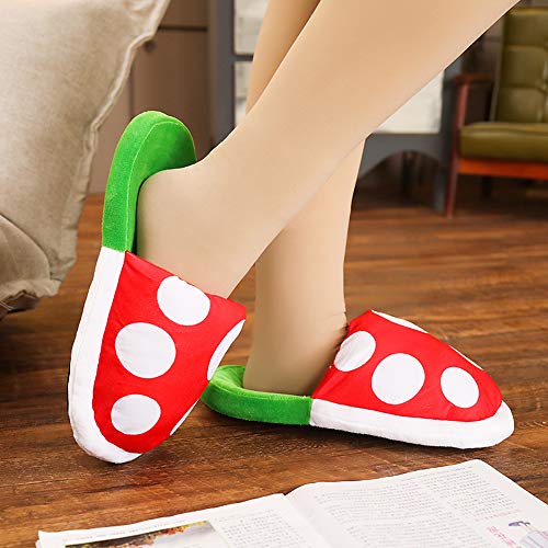 Caojinyu Super Mario Plush Slippers Suit Home Wear Piranha Plants Cosplay Dot Pattern Shoes con Pipe Pot Holder- Talla única 37-42 EU para adultos