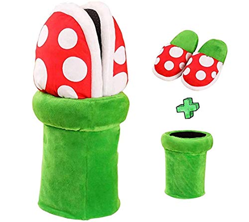 Caojinyu Super Mario Plush Slippers Suit Home Wear Piranha Plants Cosplay Dot Pattern Shoes con Pipe Pot Holder- Talla única 37-42 EU para adultos