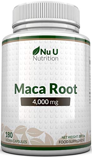 Cápsulas de Raíz de Maca de 4000 mg - 180 Cápsulas Vegetarianas y Veganas - Suministro Para 6 Meses - Raíz de Maca Peruana de Alta Potencia - Fabricada en el Reino Unido