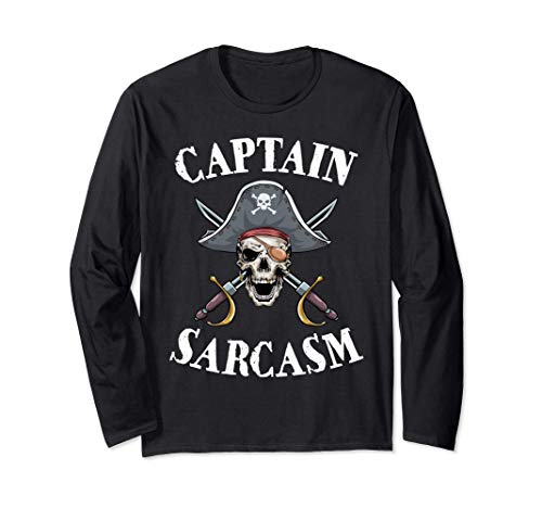 Captain Sarcasm Pirate Novelty Halloween Funny Gift Humor Manga Larga