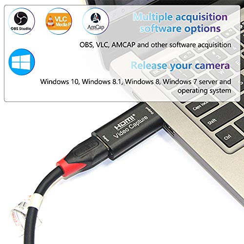 Capturadora de Video, 4K HDMI a USB 2.0 Tarjetas de Captura de Vídeo de Audio Convertidor, HDMI Vídeo Game Capture 1080P 30FPS para Edite Video/Juego/Transmisión/Enseñanza en línea