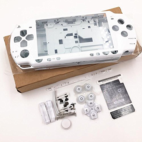 Carcasa completa de repuesto para Sony PSP 2000 2001 2002 2003 2004 Series con juego de botones (blanco)