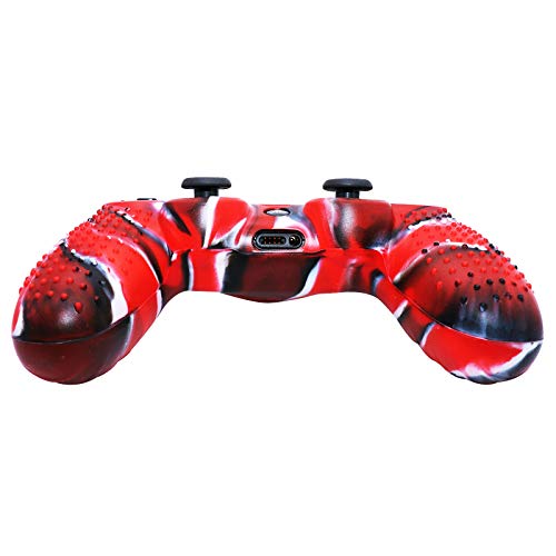 Carcasa de silicona para PS4 RALAN, PS4, controlador de piel de silicona para PS4 Pro Controller (agarre de pulgar Pro x 8, gato + funda de calavera agarre x 2) (rojo, blanco y negro)