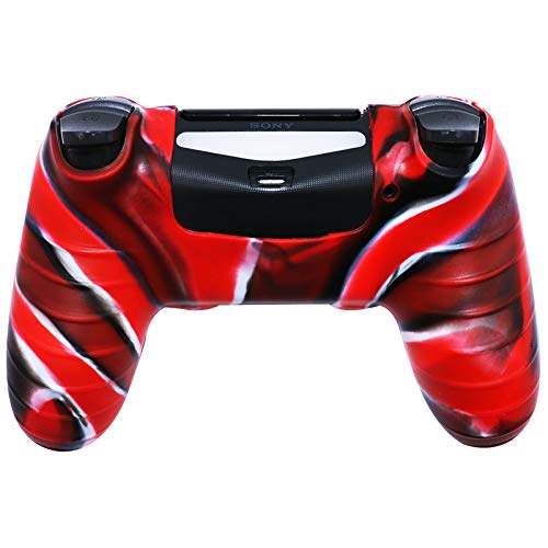 Carcasa de silicona para PS4 RALAN, PS4, controlador de piel de silicona para PS4 Pro Controller (agarre de pulgar Pro x 8, gato + funda de calavera agarre x 2) (rojo, blanco y negro)