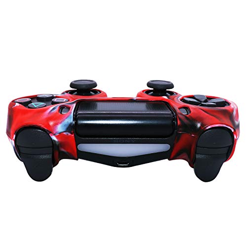 Carcasa de silicona para PS4 RALAN, PS4, controlador de piel de silicona para PS4 Pro Controller (agarre de pulgar Pro x 8, gato + funda de calavera agarre x 2) (rojo, blanco y negro)