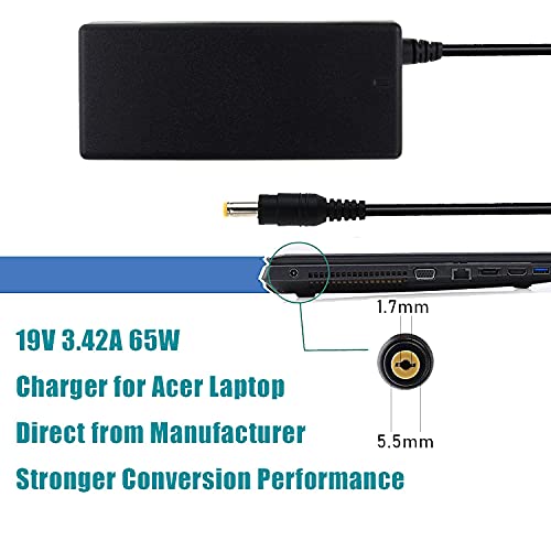Cargador 65W AC Adaptador para Acer Ordenador Portatil Alimentacion 19V 3.42A para Acer Aspire One E15 E17 E5 ES1 E3 5750 5920 V5 V3 A315-21 A315-31 A315-51 PA-1700-02 Cargadores 5.5 * 1.7 mm