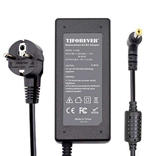 Cargador Portatil Acer 19V 3.42A 65W para Acer Aspire E15 E5 E1 V5 F5 F15 ES1 Travelmate Extensa Notebook Ordenador portátil Fuente de Alimentación Adaptador Conector: 5.5 * 1.7mm