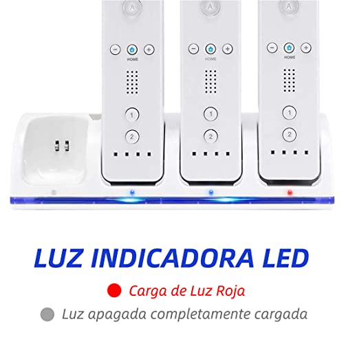 Cargador USB para Control Remoto de Wii, AISOO Estación de Carga 4 Puertos de Base para Mando a Distancia Wii y 4 Baterías Recargables, Wii Charger, Color Blanco