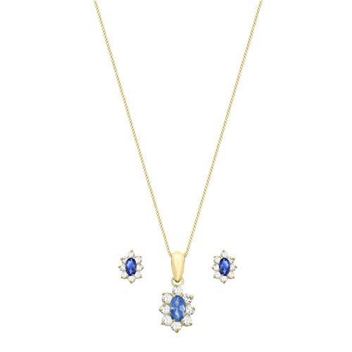 Carissima Gold Juego de joyas de mujer con oro amarillo de 9K (375/1000), circonita azul, 46 cm