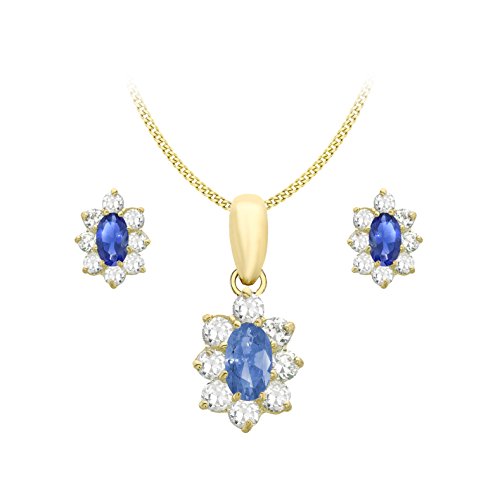 Carissima Gold Juego de joyas de mujer con oro amarillo de 9K (375/1000), circonita azul, 46 cm