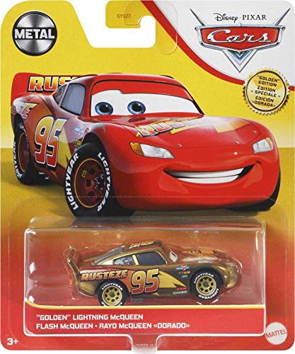 Cars Rayo McQueeen Dorado Coche de juguete personaje, regalo para niños +3 años (Mattel GYG27)